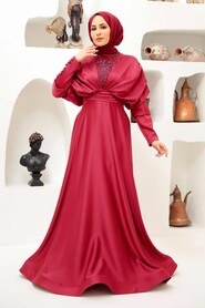  Luxorious Claret Red Modest Islamic Clothing Prom Dress 22451BR - 3