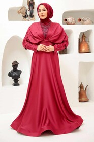  Luxorious Claret Red Modest Islamic Clothing Prom Dress 22451BR - 1