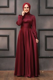  Stylish Claret Red Modest Wedding Dress 2511BR - 1