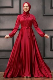  Long Claret Red Muslim Prom Dress 25130BR - 1