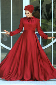  Long Claret Red Muslim Prom Dress 25130BR - 1