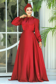  Long Claret Red Muslim Prom Dress 25130BR - 2