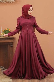 Claret Red Hijab Evening Dress 25160BR - 2