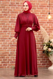  Long Claret Red Muslim Bridesmaid Dress 25810BR - 1