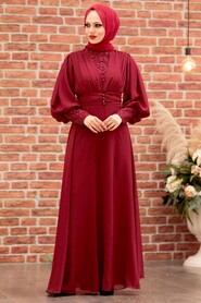  Long Claret Red Muslim Bridesmaid Dress 25810BR - 2