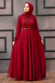  Long Claret Red Hijab Engagement Gown 2712BR - 1
