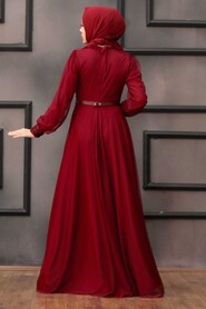  Long Claret Red Hijab Engagement Gown 2712BR - 4