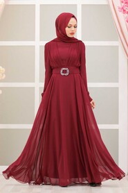  Modern Claret Red Hijab Evening Dress 27690BR - 1