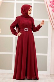  Modern Claret Red Hijab Evening Dress 27690BR - 2