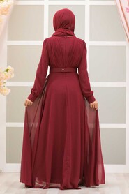  Modern Claret Red Hijab Evening Dress 27690BR - 3