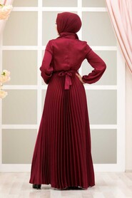  Satin Claret Red Islamic Clothing Engagement Dress 3031BR - 3