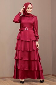  Claret Red Turkish Hijab Muslim Evening Dress 3037BR - 1