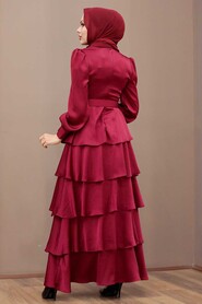 Claret Red Turkish Hijab Muslim Evening Dress 3037BR - 3