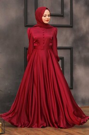  Luxorious Claret Red Islamic Wedding Gown 3038BR - 1