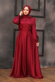  Luxorious Claret Red Islamic Wedding Gown 3038BR - 2