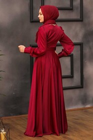  Luxorious Claret Red Islamic Wedding Gown 3038BR - 3