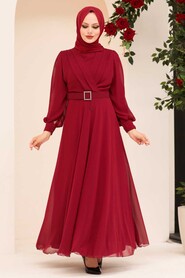  Claret Red Turkish Hijab Engagement Dress 3060BR - 1