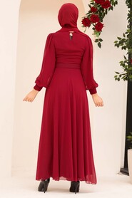  Claret Red Turkish Hijab Engagement Dress 3060BR - 2