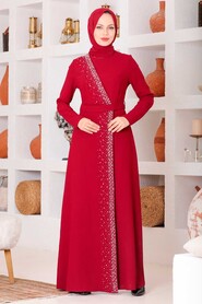  Claret Red Turkish Muslim Wedding Dress 32150BR - 1