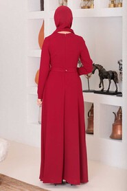  Claret Red Turkish Muslim Wedding Dress 32150BR - 2