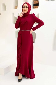  Stylish Claret Red Islamic Clothing Evening Gown 3225BR - 1