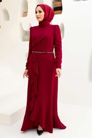  Stylish Claret Red Islamic Clothing Evening Gown 3225BR - 2