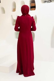  Stylish Claret Red Islamic Clothing Evening Gown 3225BR - 3