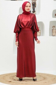  Claret Red Turkish Hijab Wedding Dress 32321BR - 1