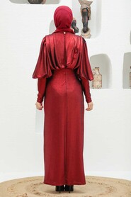  Claret Red Turkish Hijab Wedding Dress 32321BR - 2