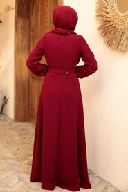  Long Claret Red Islamic Wedding Dress 3305BR - 2