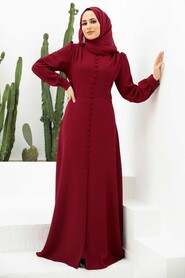  Long Sleeve Claret Red Islamic Dress 3309BR - 1