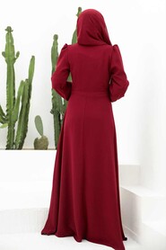  Long Sleeve Claret Red Islamic Dress 3309BR - 2