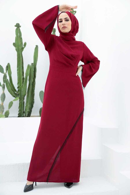 Stylish Claret Red Muslim Wedding Gown 33150BR - NEVA STYLE