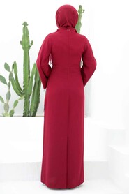 Stylish Claret Red Muslim Wedding Gown 33150BR - 2