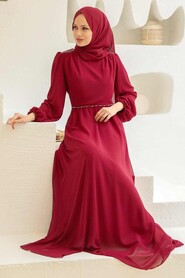  Long Claret Red Modest Islamic Clothing Evening Dress 33490BR - 1