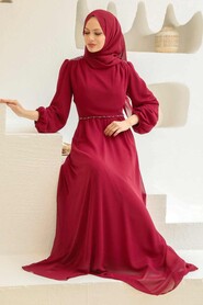  Long Claret Red Modest Islamic Clothing Evening Dress 33490BR - 2