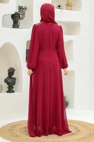  Long Claret Red Modest Islamic Clothing Evening Dress 33490BR - 3