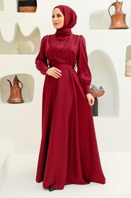  Satin Claret Red Islamic Engagement Gown 3367BR - 2