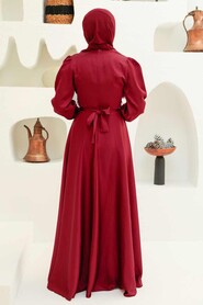  Satin Claret Red Islamic Engagement Gown 3367BR - 3