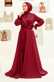  Stylish Claret Red Islamic Clothing Engagement Dress 3389BR - 1