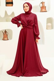  Stylish Claret Red Islamic Clothing Engagement Dress 3389BR - 2