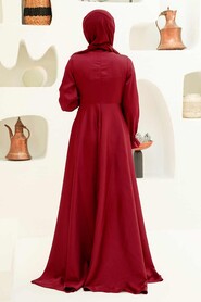 Stylish Claret Red Islamic Clothing Engagement Dress 3389BR - 3
