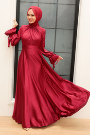  Long Claret Red Modest Prom Dress 3449BR - 2