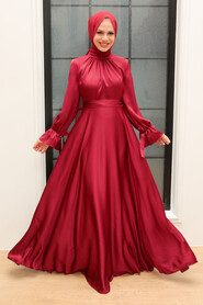  Long Claret Red Modest Prom Dress 3449BR - 1