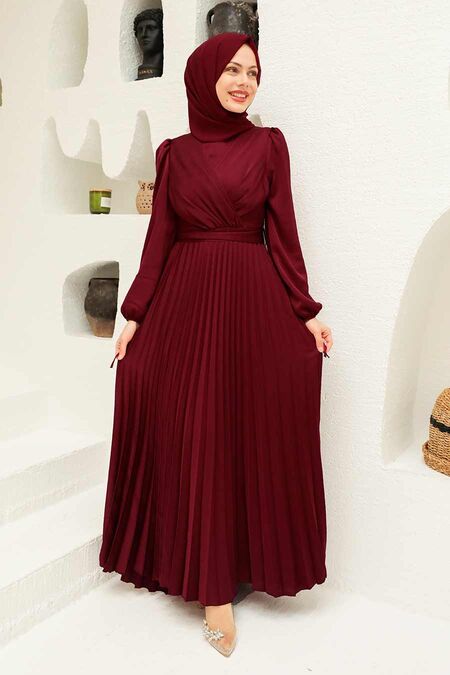  Elegant Claret Red Islamic Clothing Wedding Dress 3452BR - NEVA STYLE