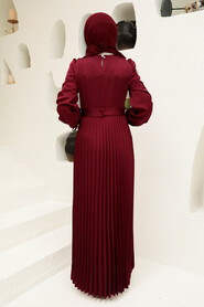  Elegant Claret Red Islamic Clothing Wedding Dress 3452BR - 4