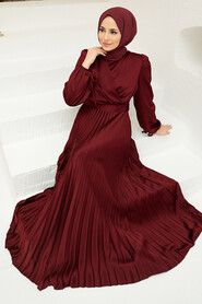 Elegant Claret Red Islamic Clothing Wedding Dress 3452BR - 3