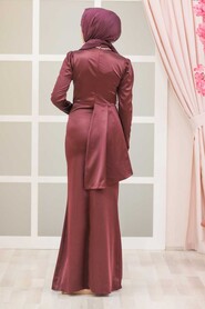 Claret Red Hijab Evening Dress 3501BR - 2