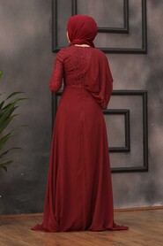  Modern Claret Red Modest Prom Dress 3502BR - 2