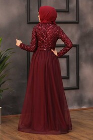  Stylish Claret Red Muslim Wedding Gown 3508BR - 2